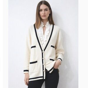 Urban Revivo Oversized Boyfriend Cream Cardigan w/ Pearl Buttons, Pockets Sz 6